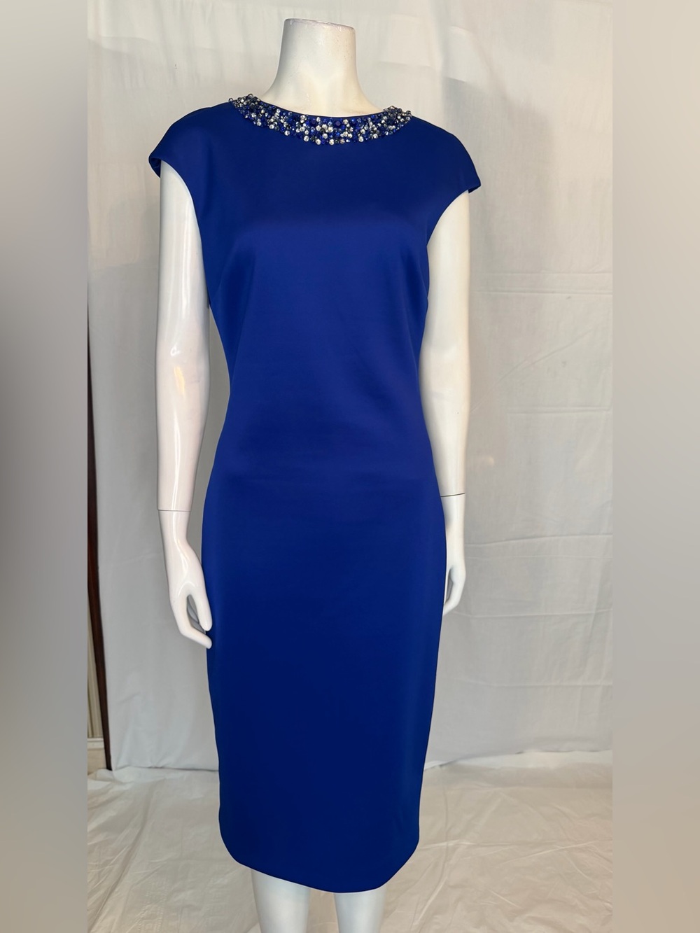 Ted Baker Royal Blue Beaded Neck Midi Dress